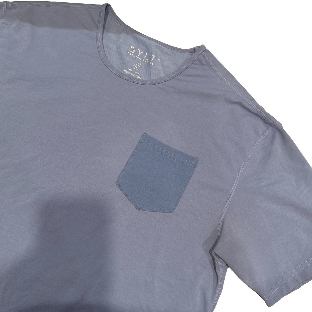 BYLT Premium Basics Mens Drop Cut LUX Pocket T Shirt XL Slate Blue Curved Hem